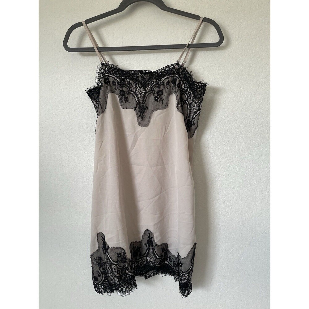 STORIA Beige Black Lace Sz Small Camisole Top Adjustable Strap Classic Y2K